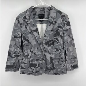 DKNY Jeans Womens Gray Camouflage 2 Button Blazer Jacket 3/4 Sleeve Size M